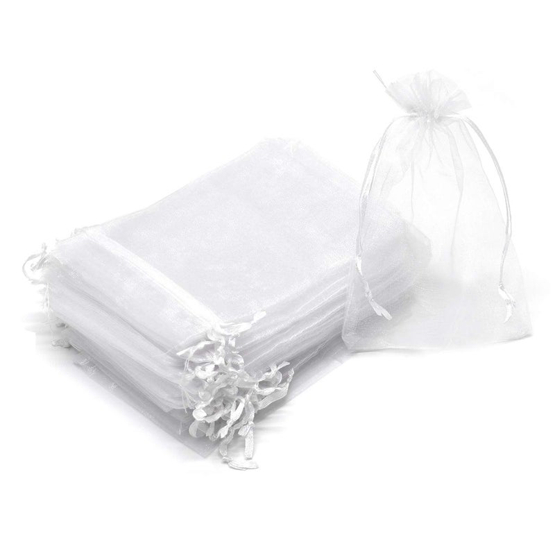 Bezall 50Pcs White Organza Bags, 6x8 inches Christmas Wedding Favor Gift Drawstring Bags Jewelry Pouches Candy Mesh Pouches - Image 1